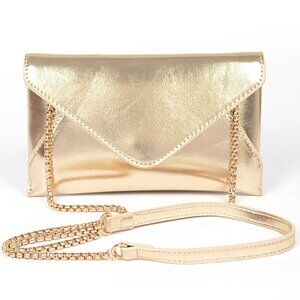 BNWT Brand New Gold Metallic Faux Leather Convertible Envelope Clutch Bag